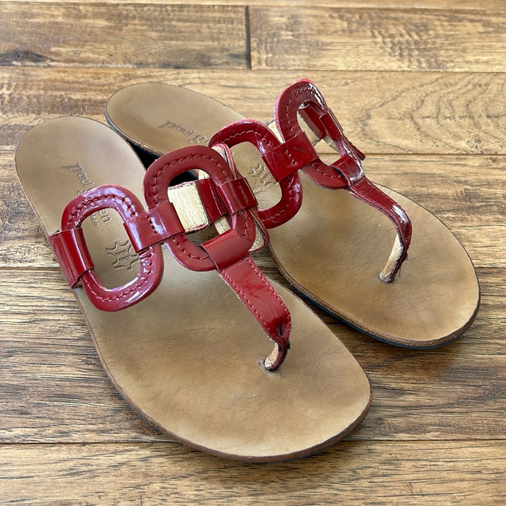 Paul Green Red Patent Leather Thong Sandals